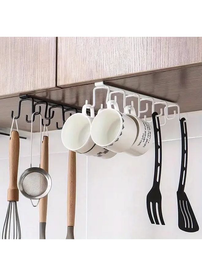 Black Under Cabinet Hanging Storage Organizer With Hooks For Mugs And Utensils - Image 4